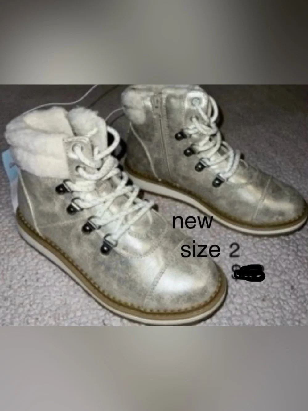 Kids Metallic Silver Lace-Up Winter Boots